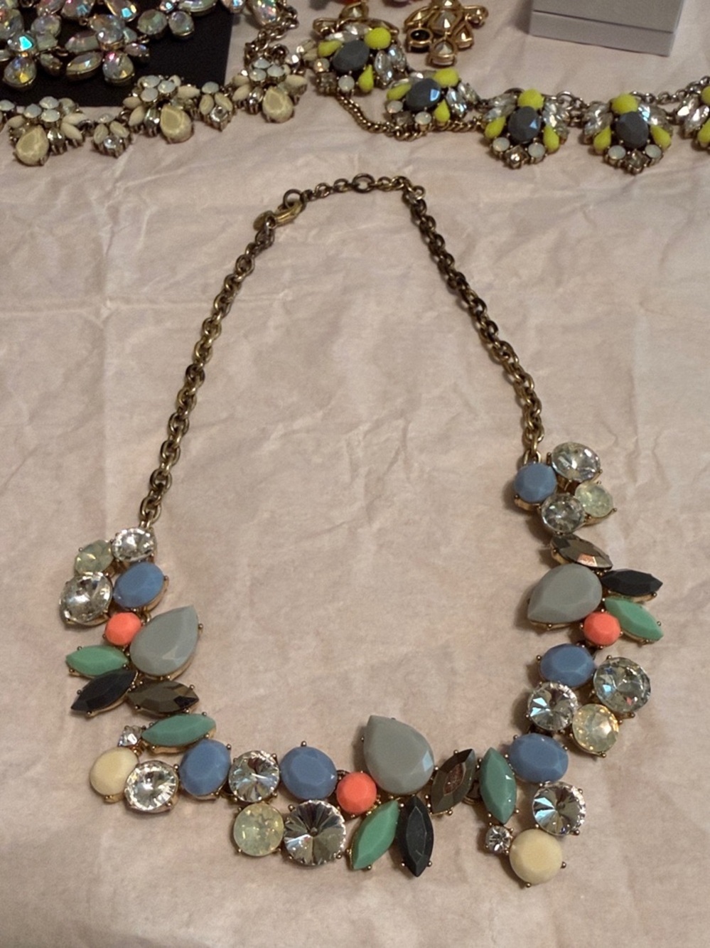 J. Crew Pastel Multi-Stone Necklace in Coral, Mint, Blue & Cream
